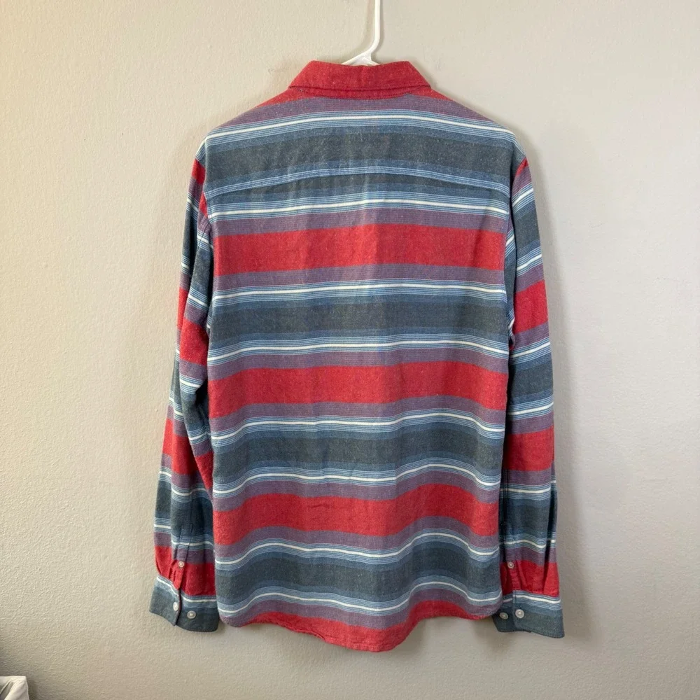 Element Men's Long Sleeve Striped Button Up Shirt‎ Red Blue Gray Casual Size L